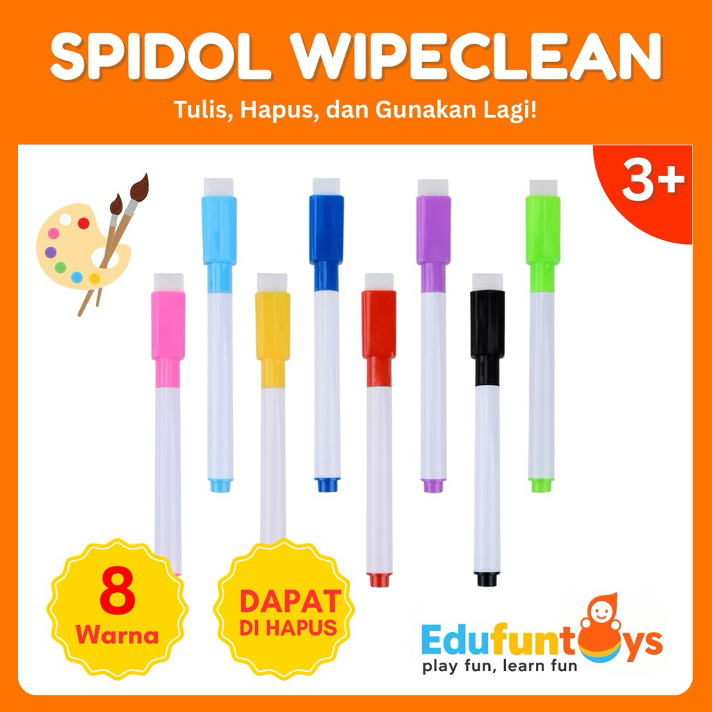 

[EDUFUNTOYS] Spidol Wipe Clean | Spidol Papan Tulis Warna Warni + Penghapus Anak Edukasi