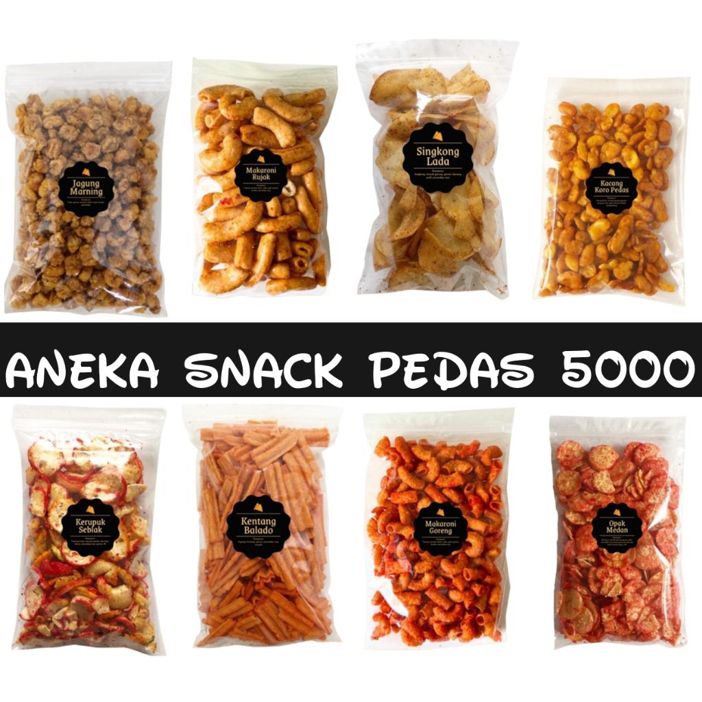 

Aneka Snack Pedas Serba 5000 / Cemilan Camilan Jajanan Pedas Gurih