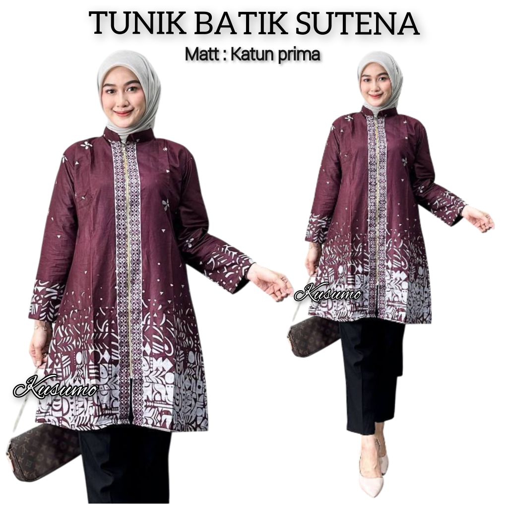 BAJU ATASAN TUNIK BATIK PEKALONGAN TERBARU/ATASAN BAJU BATIK TUNIK WANITA/BAJU TUNIK BATIK SUTENA