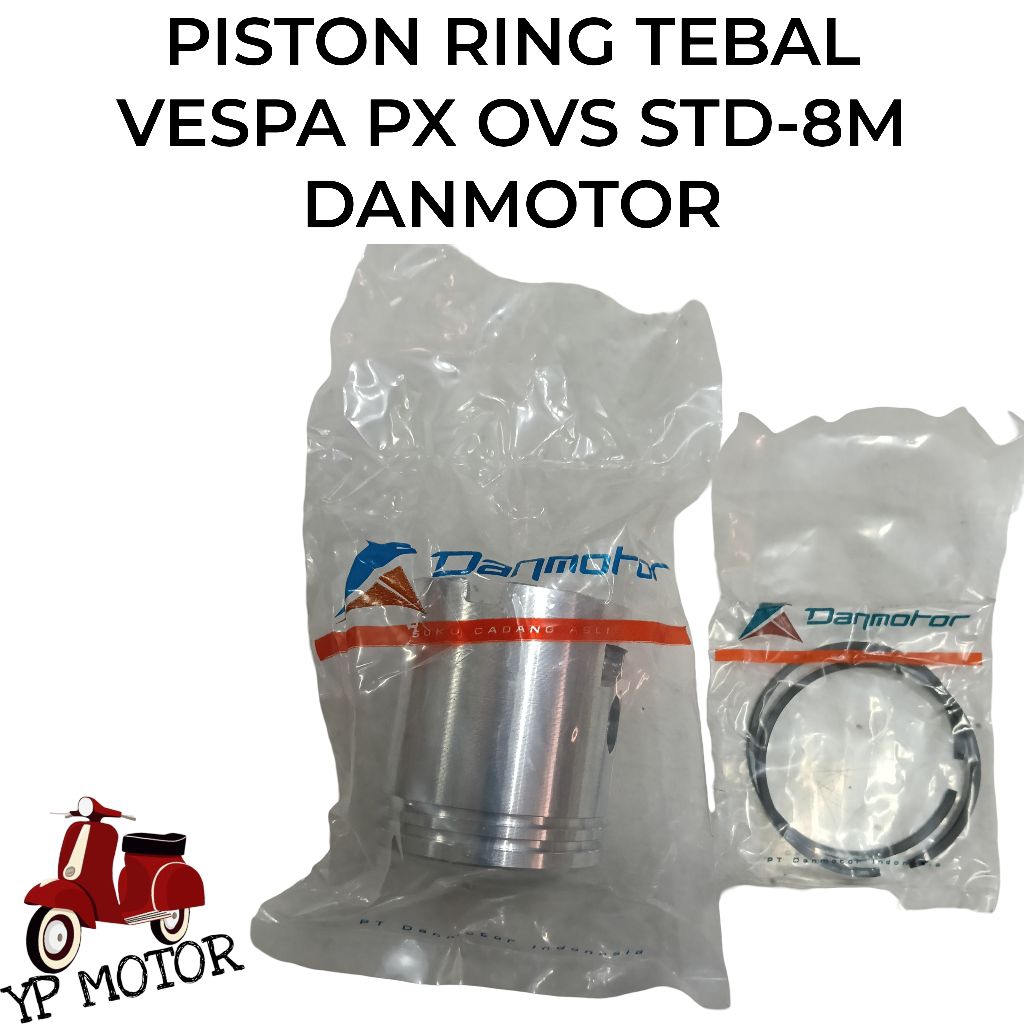 DANMOTOR Piston Seher Komplit Assy Set Vespa PX STD-8 M Ring Tebal Sparepart Aksesoris Variasi Sukuc