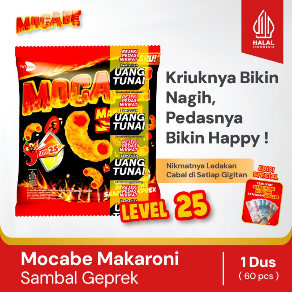 

Mocabe - Sambal Geprek - Small Pack - 1 Karton (6 renceng) - 60 Pcs - 24gr (Free 12 Pcs)