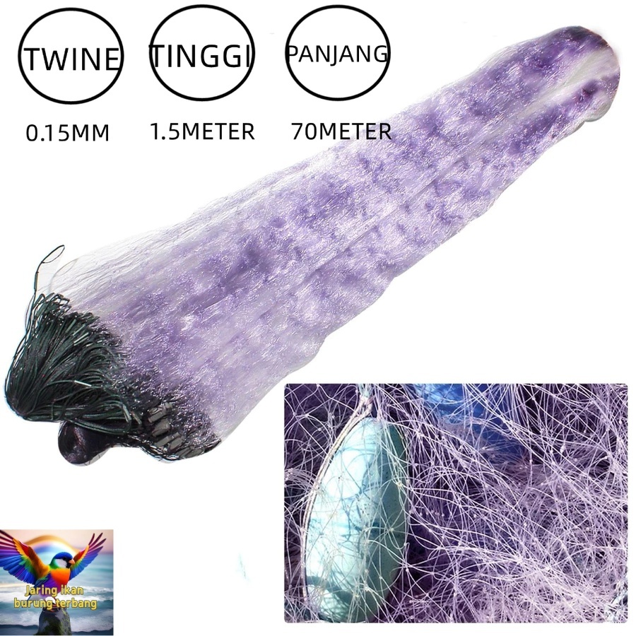 JARING IKAN UNGU JARING Jaring ikan siap pakai tinggi 1,5 m x 70 panjang SENAR 0.15MM