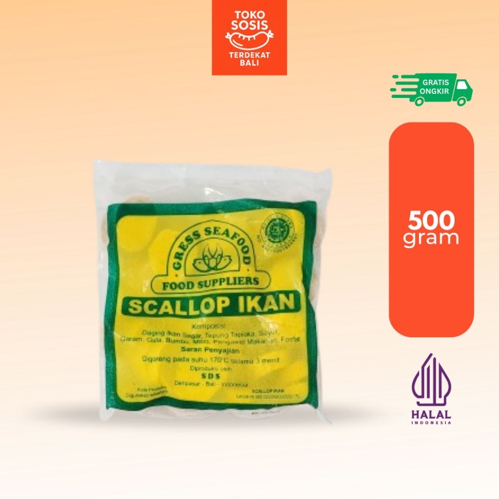 

Gress Seafood Scallop Ikan 500 gram | Olahan Ikan