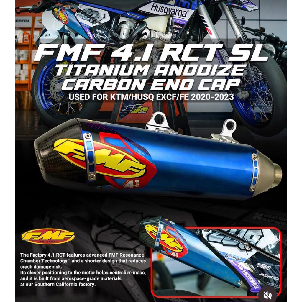 knalpot fmf 4.1 rct titanium anodize carbon endcap ktm/husq excf/fe 2020-2023