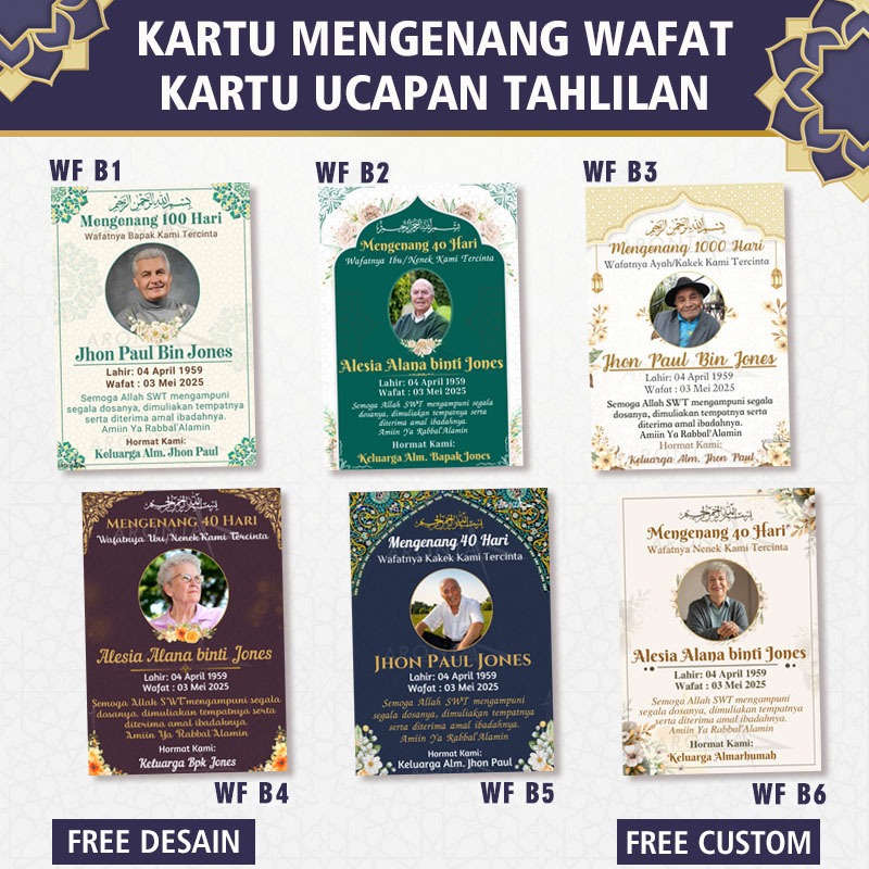 (PER PACK) Kartu / Stiker Ucapan Mengenang Wafatnya 40/100 /1000 Hari - Kartu Tahlilan - Tahlil