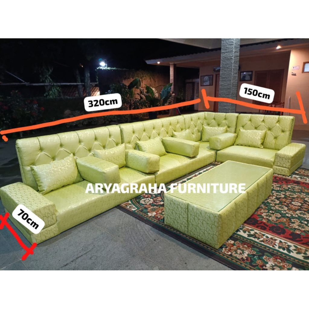 sofa arab mewah Leter L + 1 dudukan, bonus meja