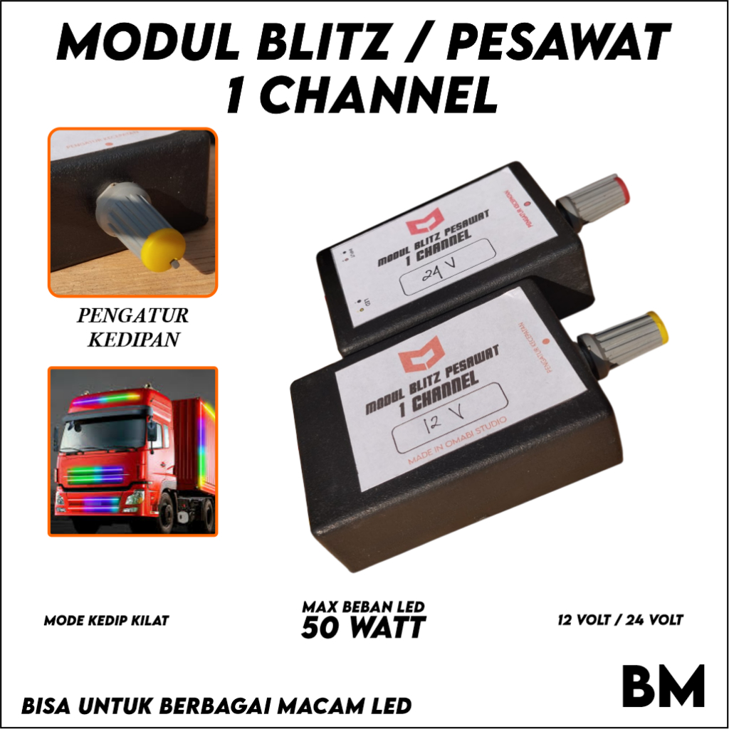Modul Blitz Kedip Pesawat 1 Channel 12V 24V untuk Lampu Motor Mobil dan Truk