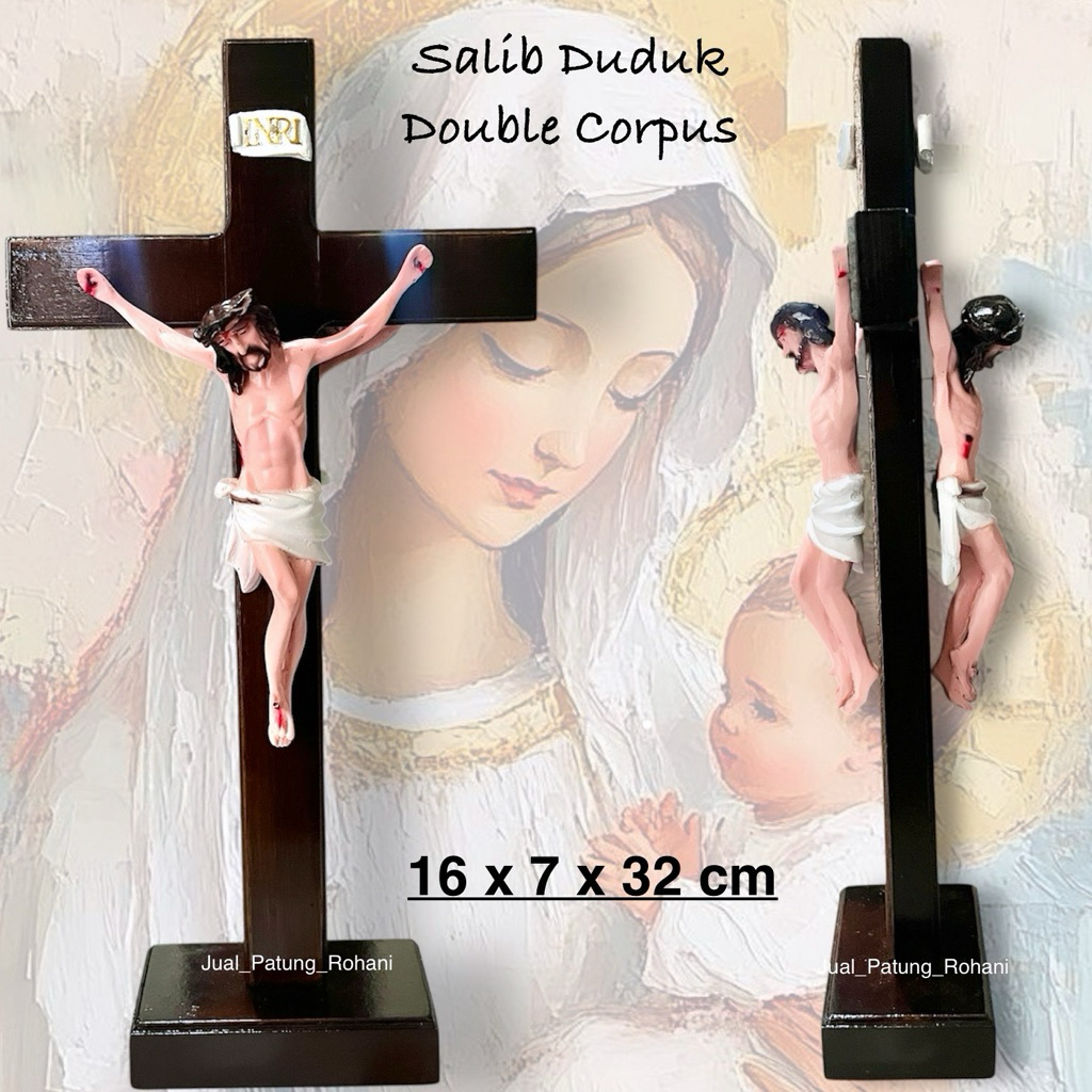 Salib Yesus Kayu Double Corpus Bolak Balik
