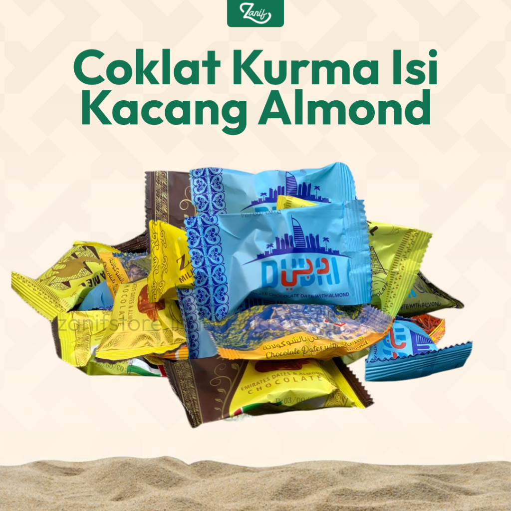 

Zanif Store - Coklat Kurma Isi Kacang Almond Lapis Coklat/ Coklat Arab Dubai Premium Asli Mix l Oleh Oleh Haji Dan Umroh