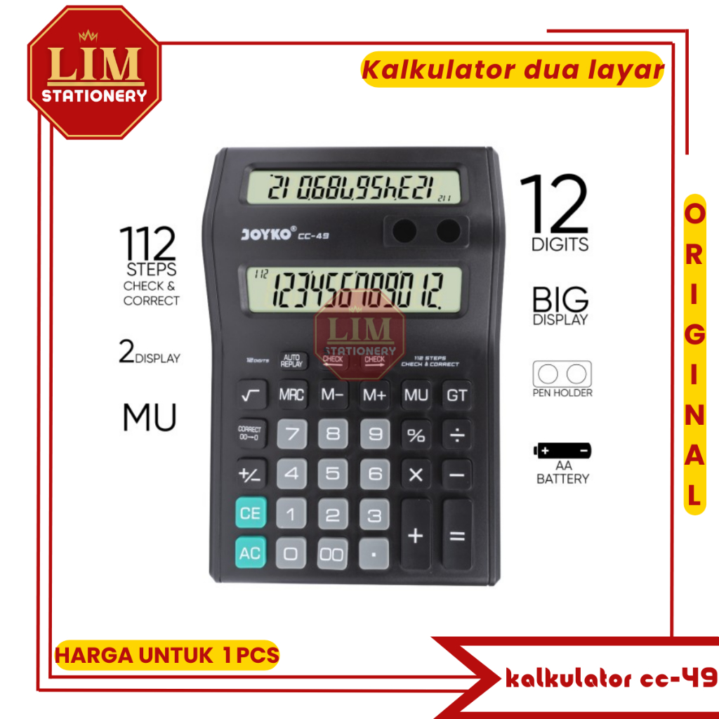 

JOYKO Kalkulator Meja Besar 12 Digit CC-49 - Dual Display Pen Holder