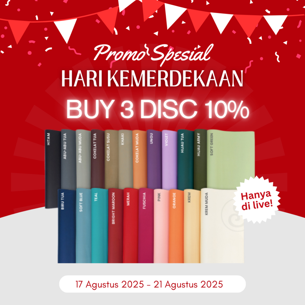 

PROMO BUNDLING KERTAS KADO SPESIAL KEMERDEKAAN BUY 3 DISC 10% (KHUSUS LIVE)