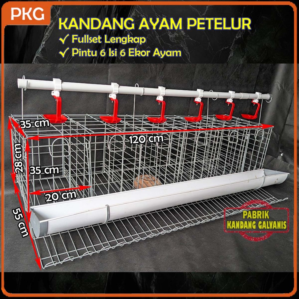 Kandang Ayam Petelur Galvanis Fullset Lengkap Pintu 6 Isi 6 Portable Rakitan Skala Rumahan Satu Set