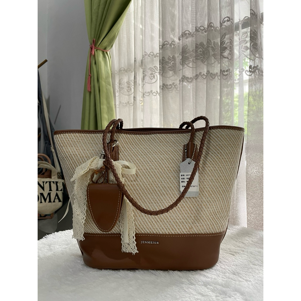 JINMEIER Tote Anyam Bag - Brown | Tote Bag | Tote Anyam | Tas Premium Limited