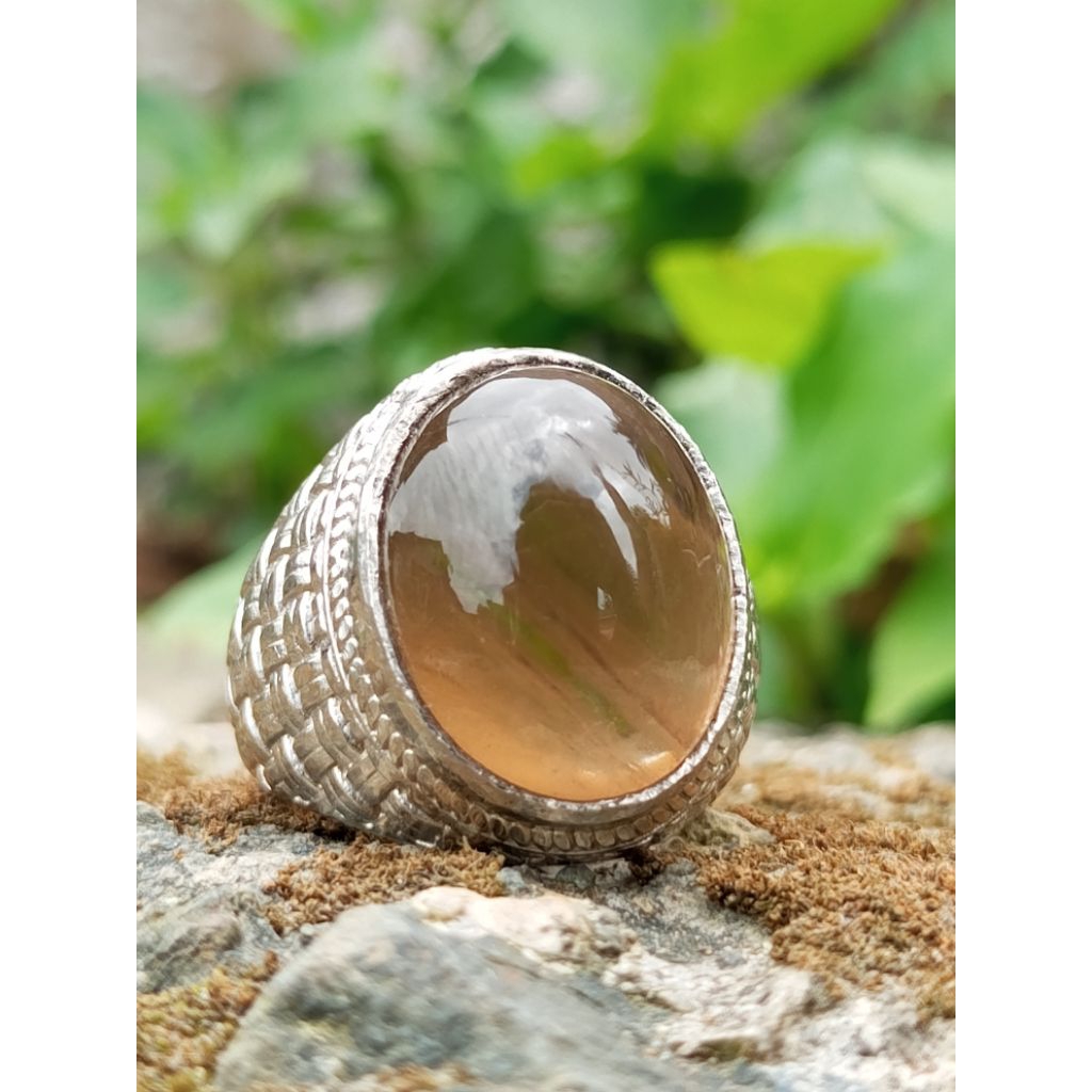 Cincin Pria / Cincin Batu Akik Natural (Asli) Kecubung Asap Hu (COD) Dim Kantoran Ring Alpaka (MURAH