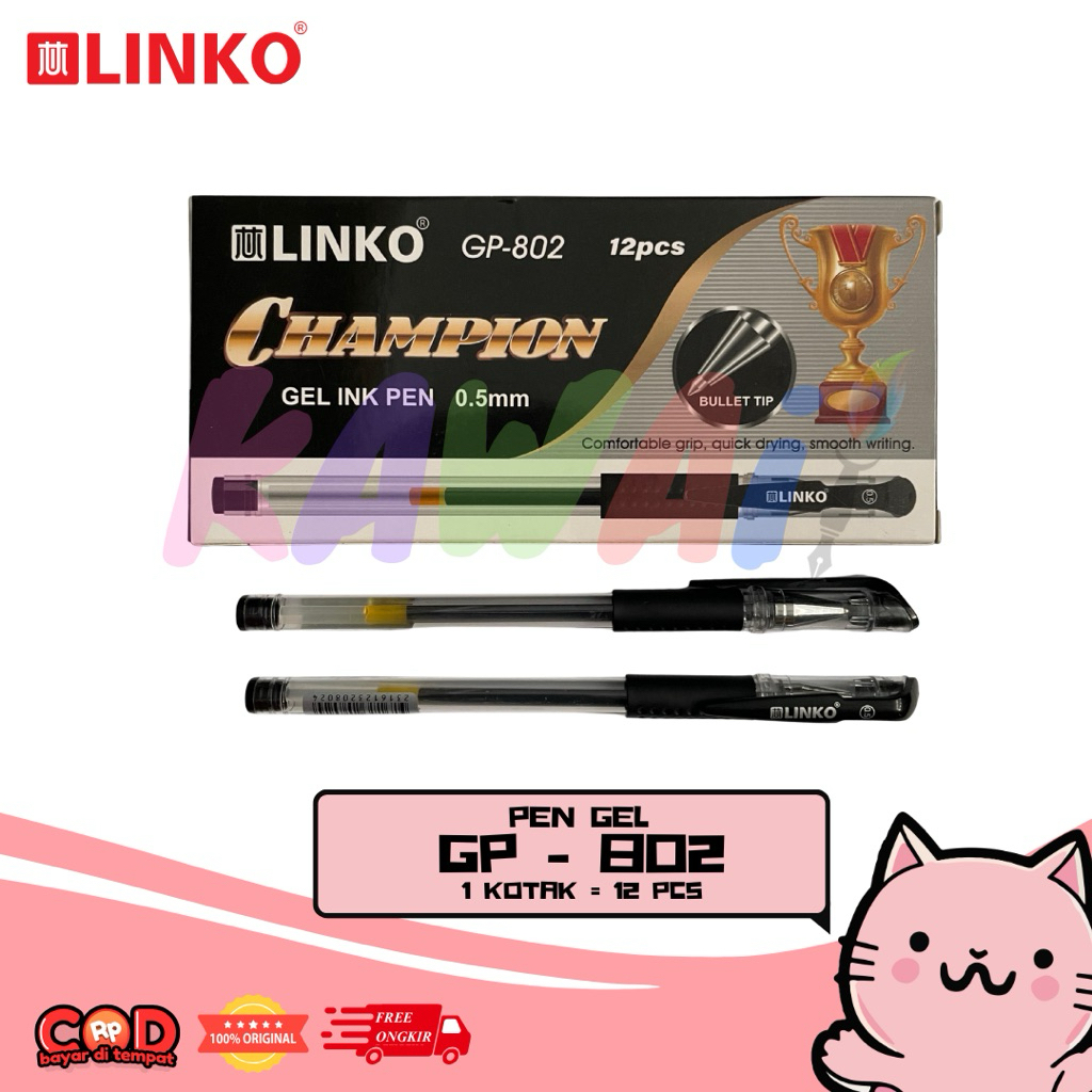 

gel ink pen bolpen pulpen pen pena gel ink 0.5 mm Linko GP-802 isi 12 pcs / 1 lusin
