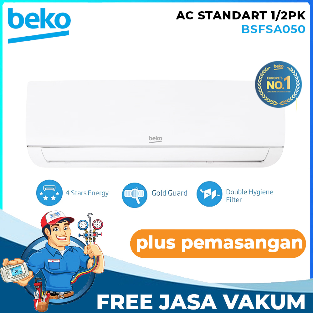 (AC KELAS EROPA TURKIE) AC BEKO 1/2 PK BSFSA050 – SPESIFIKASI EROPA, LOW WATT GARANSI RESMI