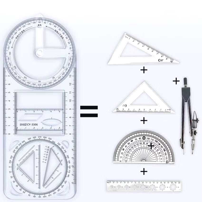 

Penggaris Geometri Multifungsi Busur Derajat / Rotary Geometric Drawing Ruler Penggaris Multifungsi Geometri bisa diputar Hadiah Kreatif