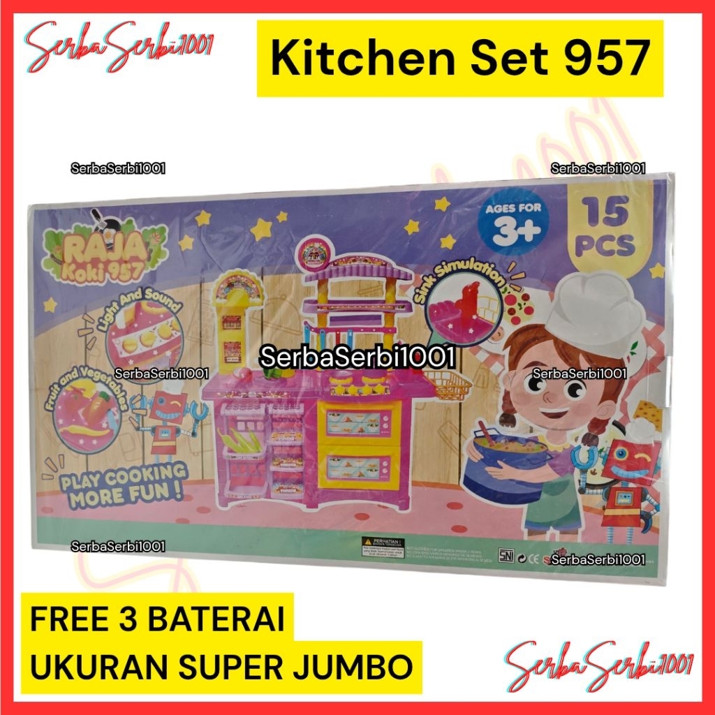 (FREE 3 BATERAI) MAINAN KITCHEN SET 957 / MAINAN DAPUR / MAINAN MASAK-MASAKAN SUPER JUMBO