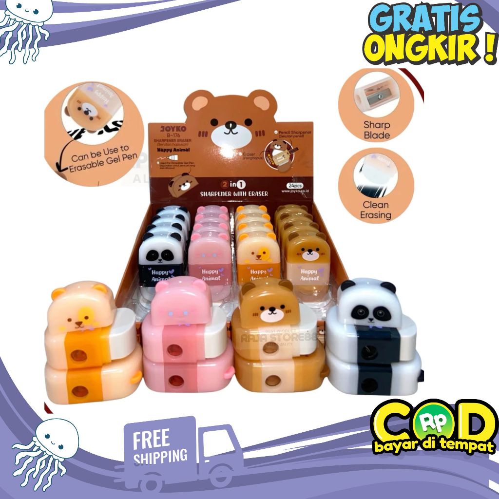 

Sharpener Eraser 2 in 1 Rautan dan Penghapus Joyko B-176