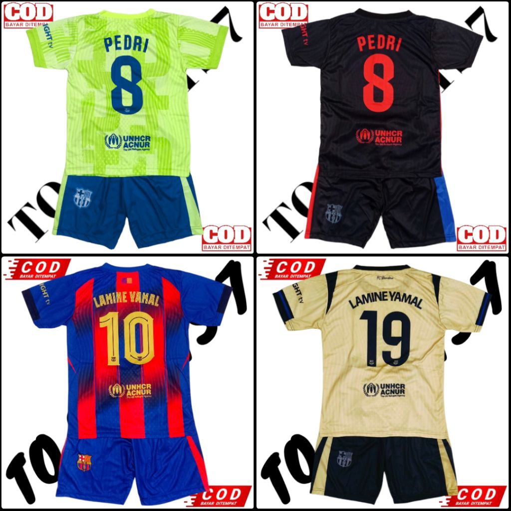 SETELAN BAJU JERSEY BOLA FUTSAL ANAK LAKI LAKI FC BARRCELONAA LAMINEE YAMAL JERSEY AWAY TERBARU FULL