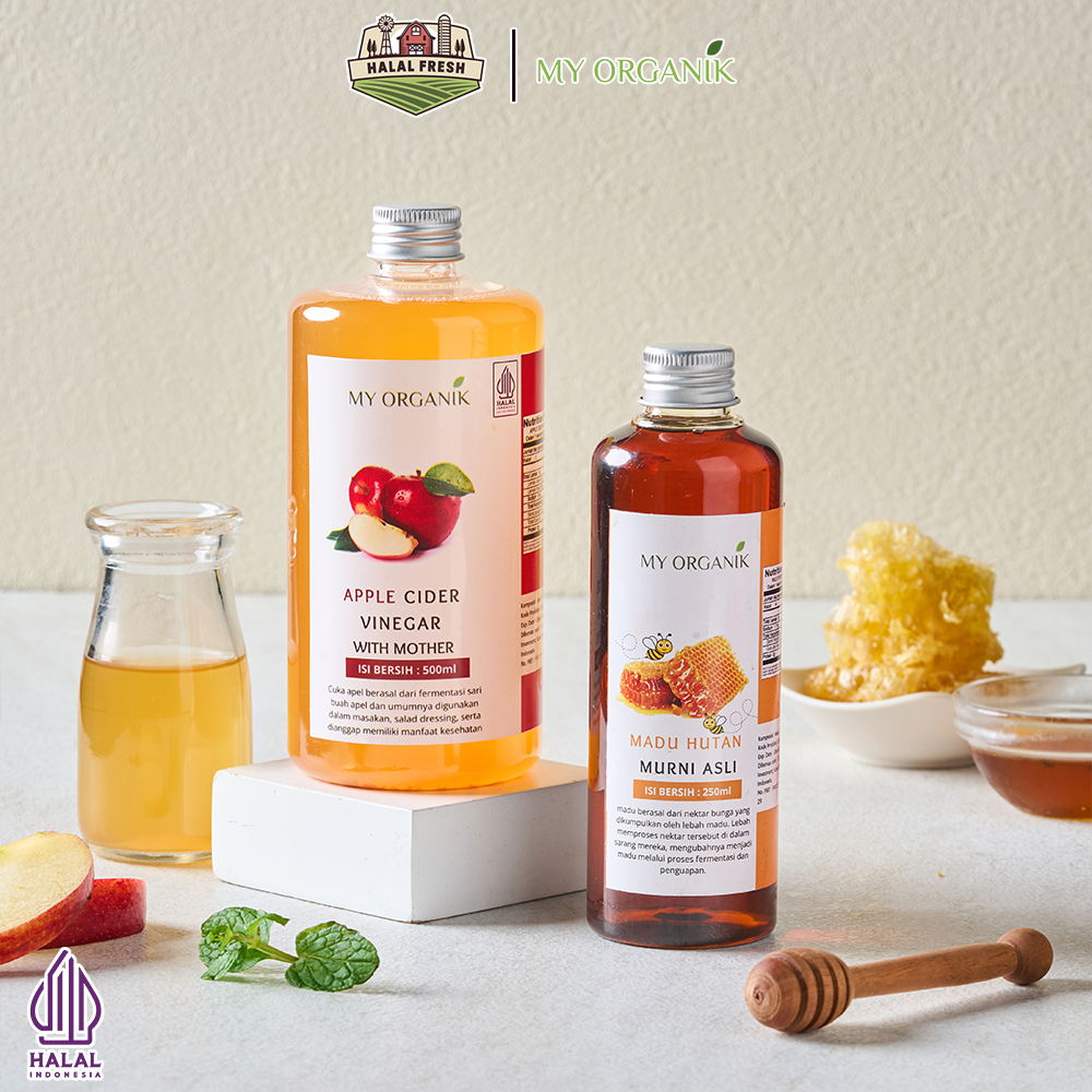 

My Organik Paket Hemat 2 in 1 Cuka Apel Apple Cider With Mother Madu Hutan Organik Murni