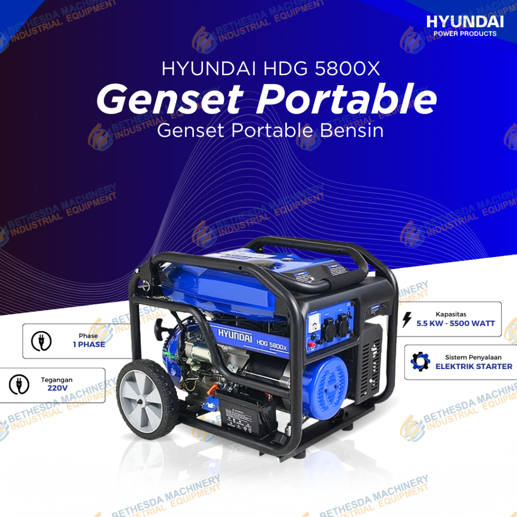 Mesin Genset Portable Hyundai 5000 Watt 220V/1phase