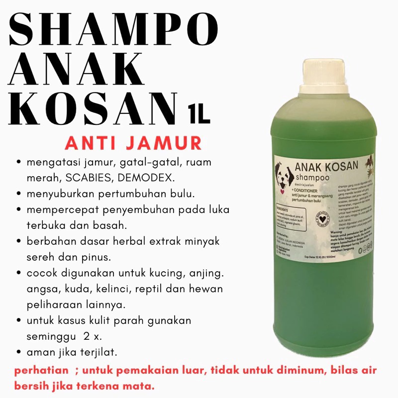 Shampo Anak Kosan 1L by DESIRIA JUALAN | Shampo Anti Jamur Ampuh untuk Kucing & Anjing | Scabies, De
