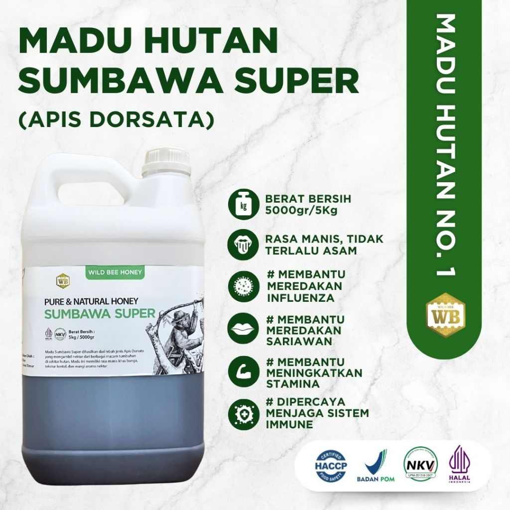 

WB Wild Bee Madu Curah Asli - Madu Sumbawa 5 kg Bersertifikat / Madu Wild Bee / Lebah Apis Dorsata / Madu Hutan - Beli 10 Gratis 1