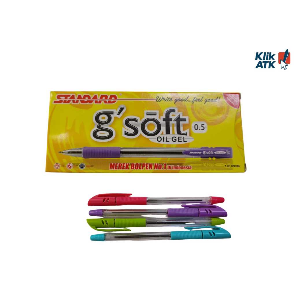

12 Pcs Pulpen pena Standard G'soft 0.5mm, warna warni tinta warna hitam - Per Lusin