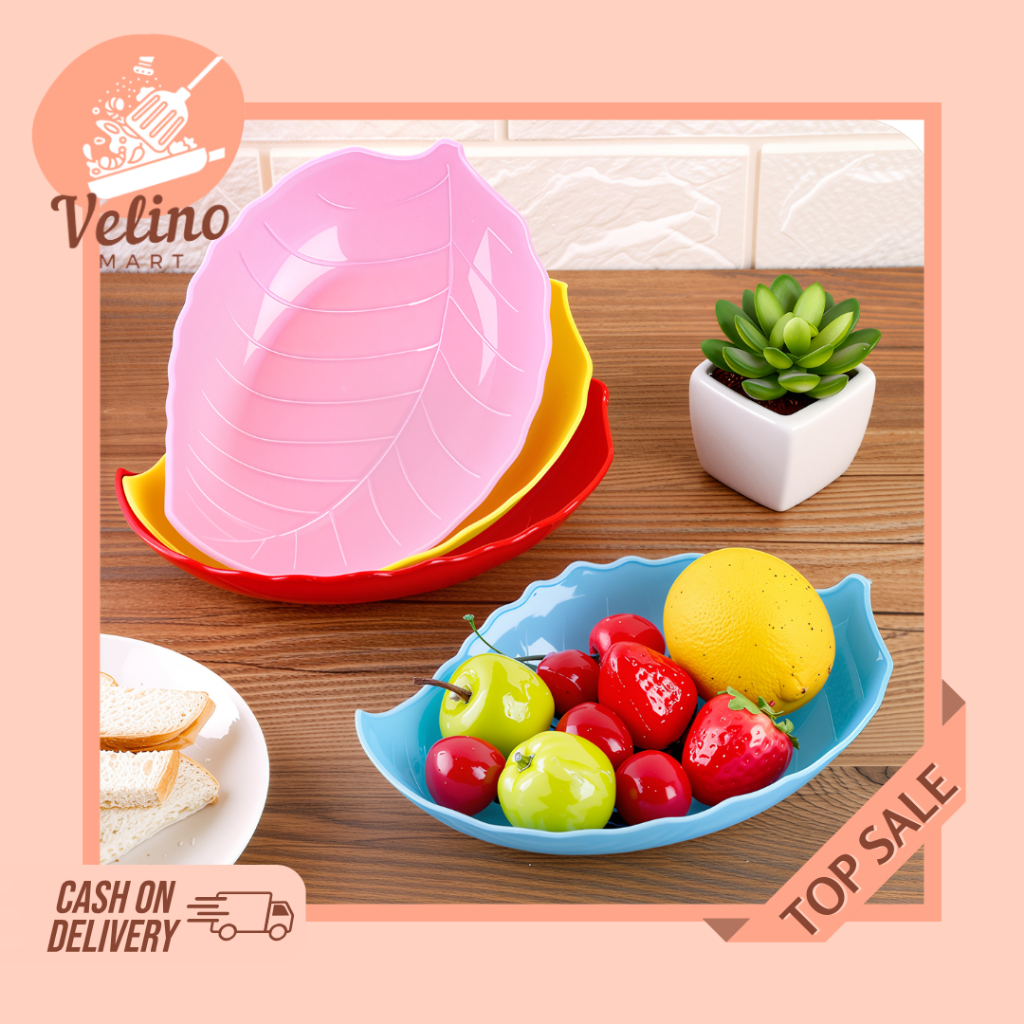 Piring Plastik Motif Daun / Piring Saji Serbaguna / Piring Snack / Piring Plastik Tebal