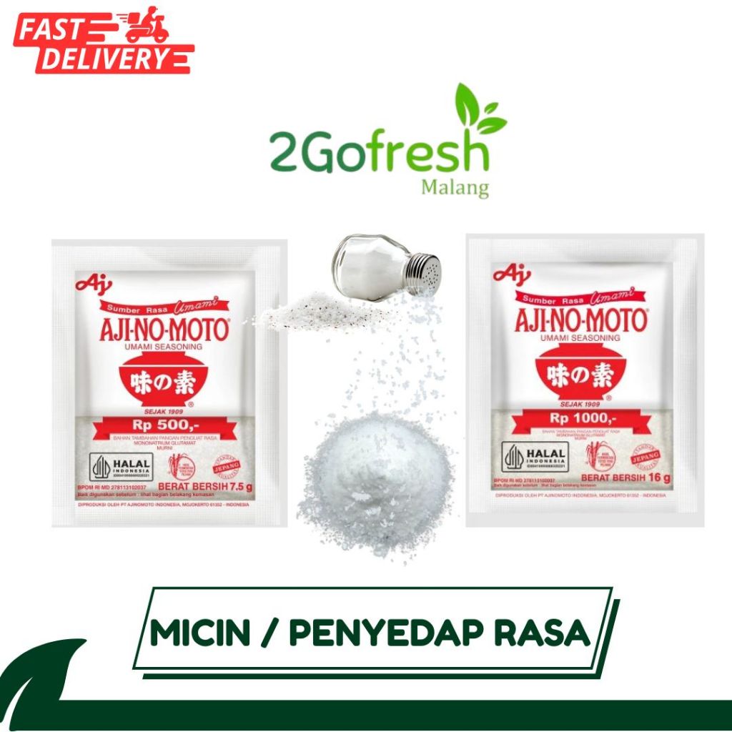 

Micin Penyedap rasa Ajinomoto | 2Gofresh | Sayuran | Ayam | Ikan | Daging | Dapur | instant | Fresh | Halal |