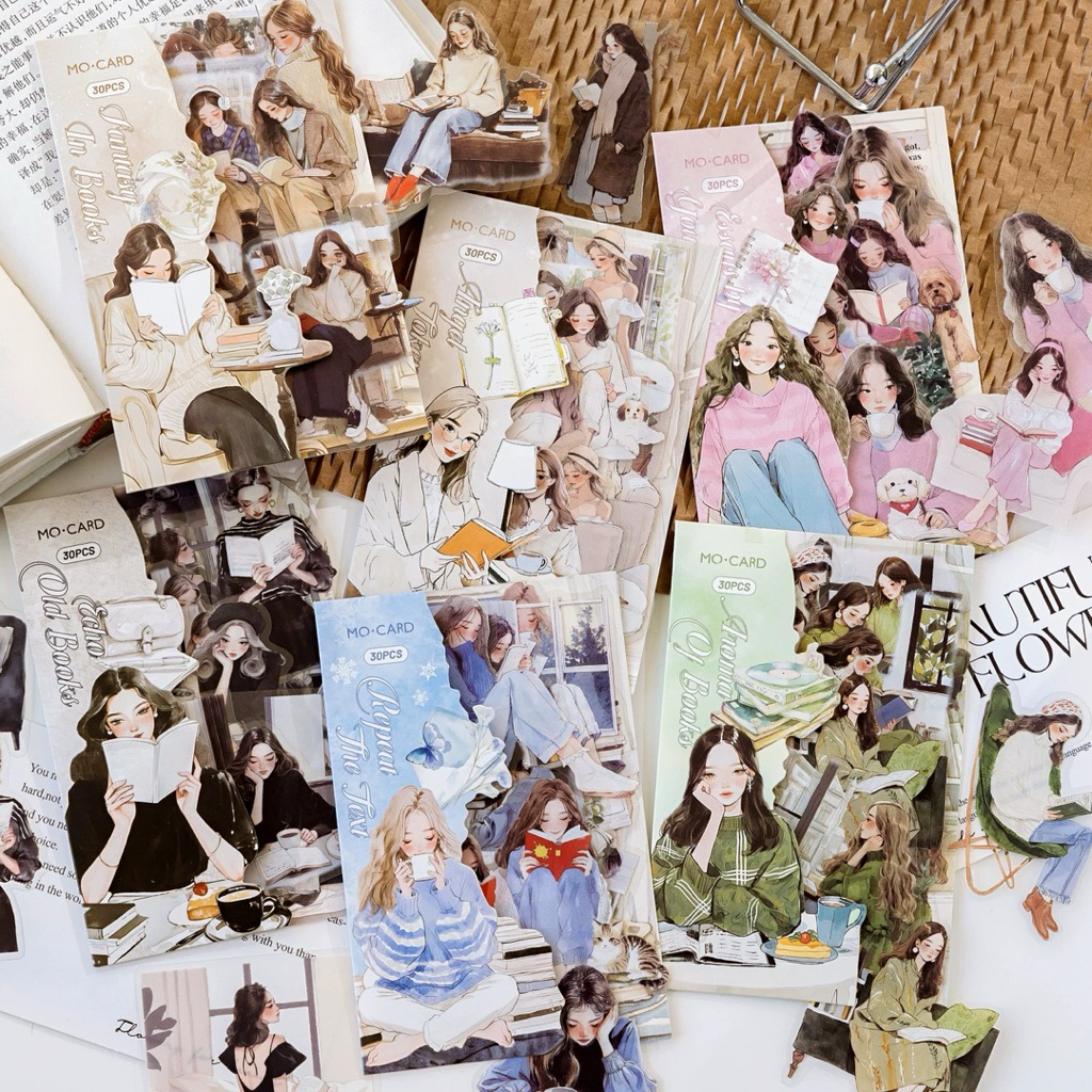 

{ SAMPLE } MO-CARD GIRLS READING & RAIN STICKER SET