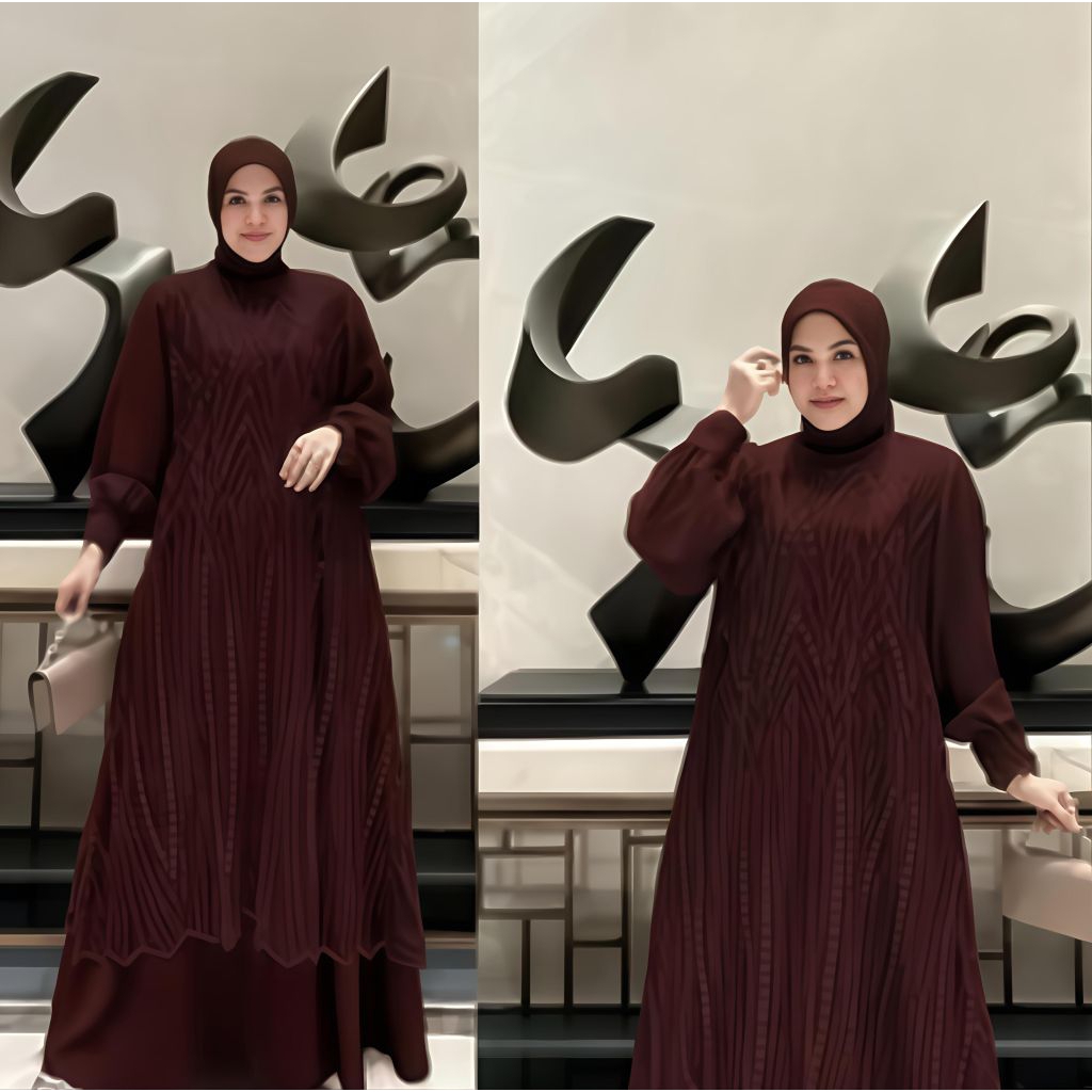 Lunarra Lace Dress Brukat Mewah Bahan Ceruty Babydoll Gamis Muslim Kondangan Gaun Pesta