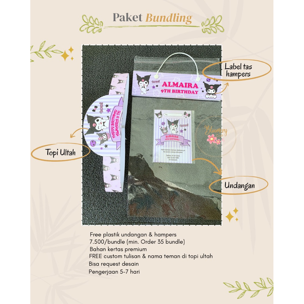SET PERNIK ULTAH ANAK UNDANGAN ULTAH LABEL SNACK ULTAH TOPI ULTAH