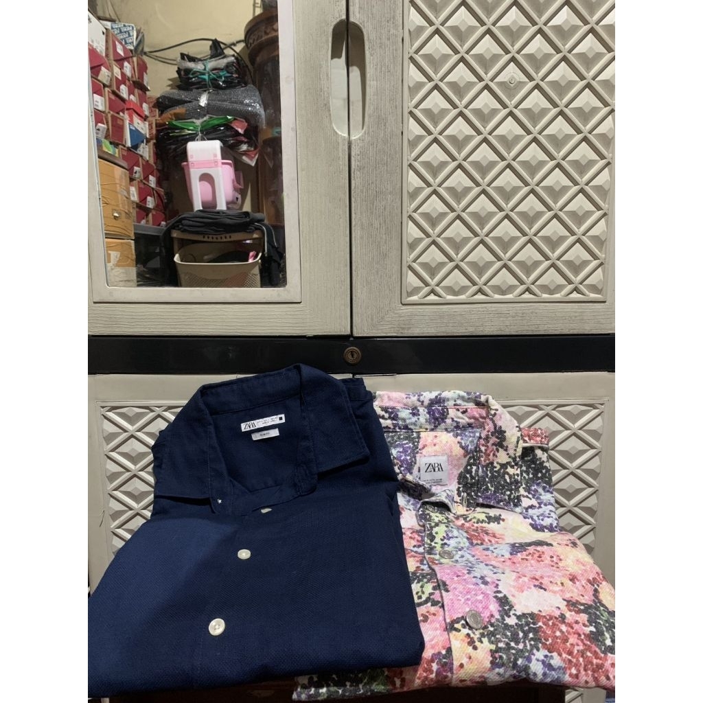 ORIGINAL KEMEJA DENIM ZARA TIE DYE TANGAN PANJANG COTTON TEXTURED