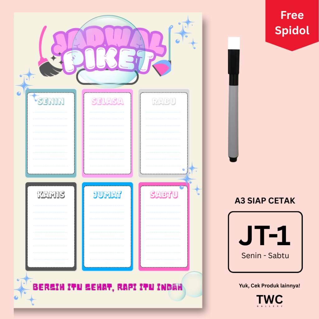 

A3 JADWAL PIKET KELAS (SD-SMP-SMA) BISA TULIS-HAPUS BAHAN PREMIUM