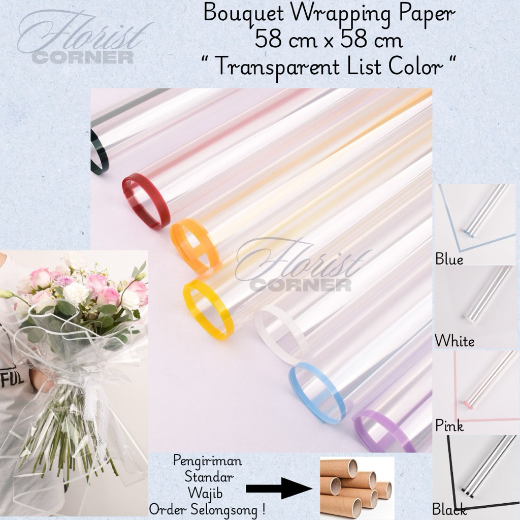 

[ Per Pack ] Kertas Buket Transparan List Warna / Color Frame Cellophane Flower Wrapping
