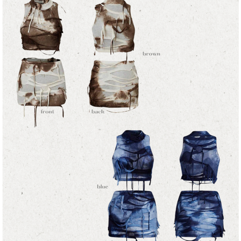 Tie-Dye Distressed Set | SHEIN | Y2K Street Style  | One Set Dress Extra Look | one set wanita Y2K