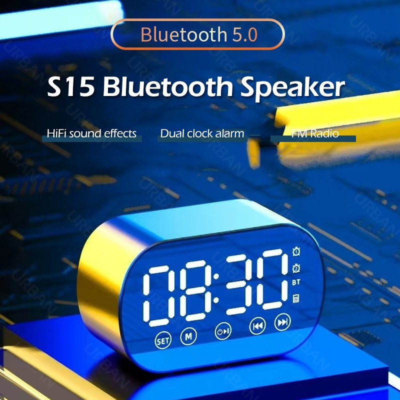 S15 Speaker Bluetooth Portable Multifunction Alarm Clock Mirror LED Subwoofer Mode Alarm Ganda Musik