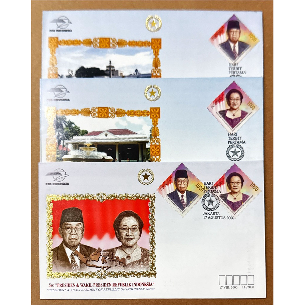 PRANGKO INDONESIA 2000 SHP PRESIDEN DAN WAKIL PRESIDEN 3 BUAH SAMPUL COMPLIT SET MINT.