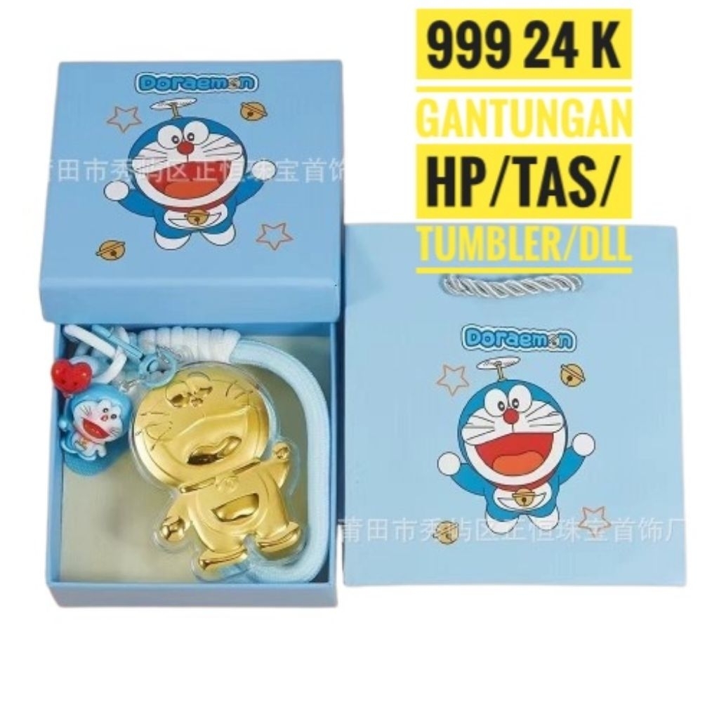 Emas Asli 999 24K gantungan doraemon hp/tumbler/tas/dll