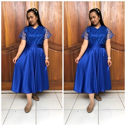 Konveksi dress Kombinasi Satin Velvet dan Tule Brokat