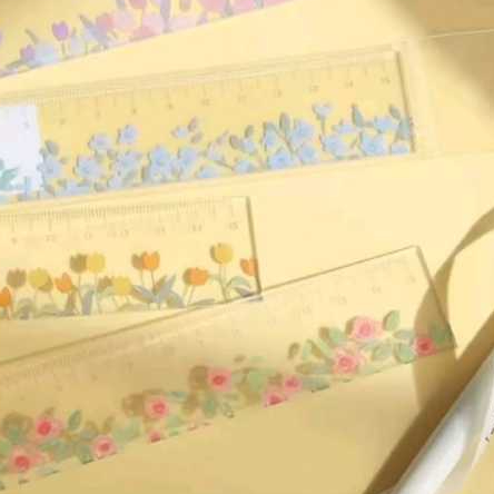 

enggaris Akrilik Motif Unik Aesthetic 15cm Bahan Tebal Lucu Flower Animal Acrylic Clear Transparan Measuring Study Ruler