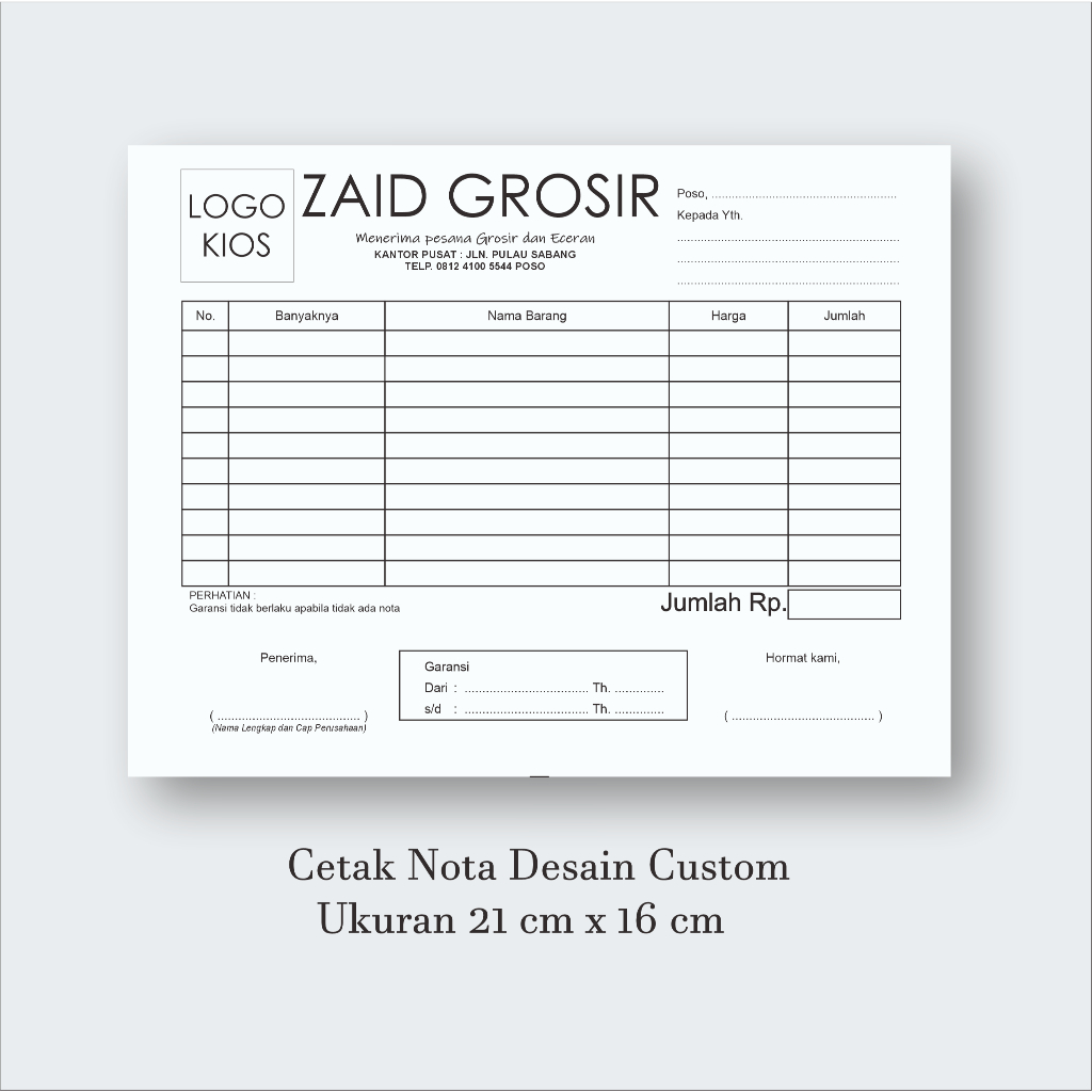 

Cetak Nota Custom 1/2 Potret Ukuran 10.5cm x 16cm