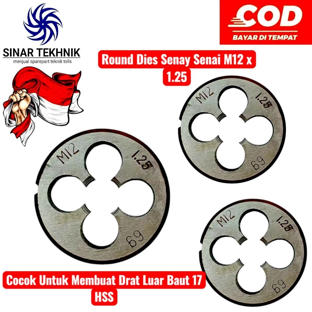 ST0929 Round Dies Senay Senai M12 x 1.25 Untuk Membuat Drat Luar Baut 17 HSS