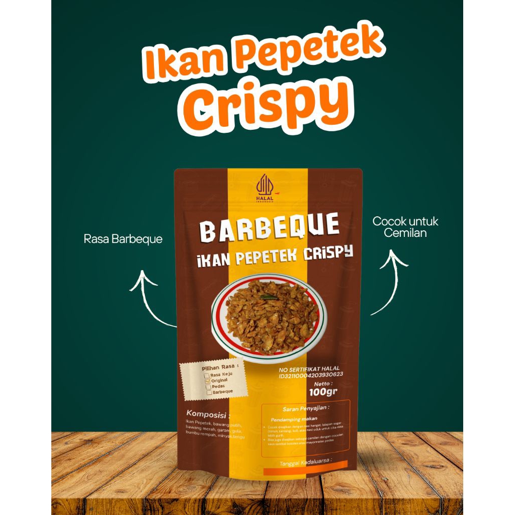 

Ikan Pepetek crispy rasa Barbeque 100 gr(berikut kemasan)
