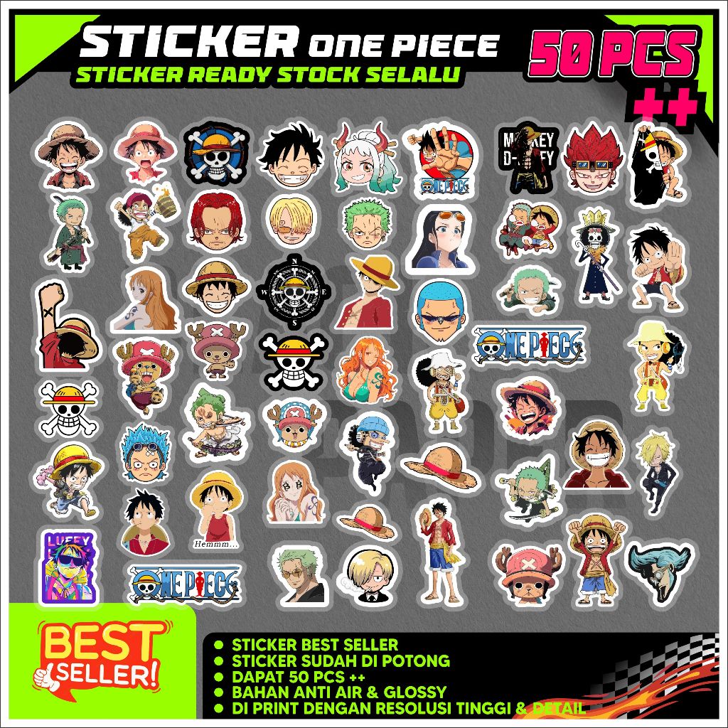 

Stiker one piece luffy 50 lembar sudah cutting anti air