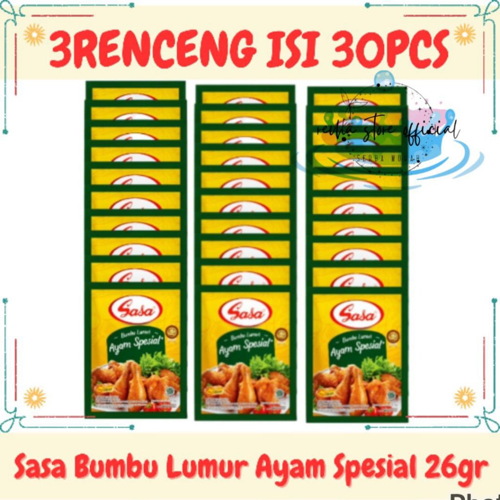 

Sasa Bumbu Ungkep Ayam/ Lumur Ayam Spesial 26gr 3Renceng Isi 30pcs