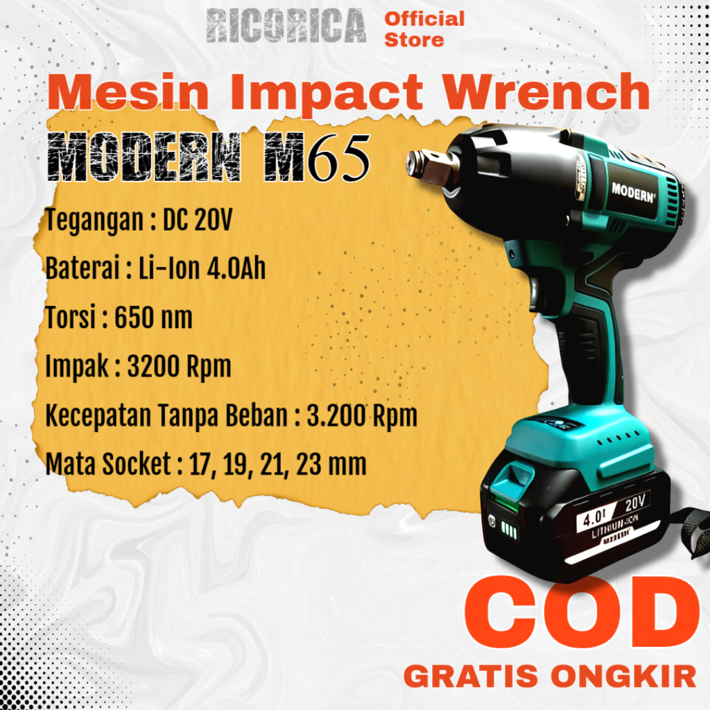 Mesin Alat Pembuka Pelepas Pengencang Baut Mur Roda Mobil Impact Wrench Baterai Cordless Elektrik