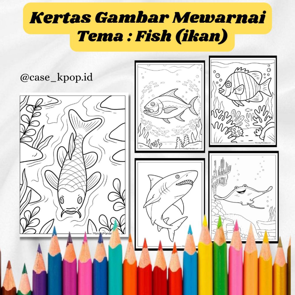 

20 LEMBAR KERTAS MEWARNAI ANAK TEMA FISH (READY LANGSUNG KIRIM)
